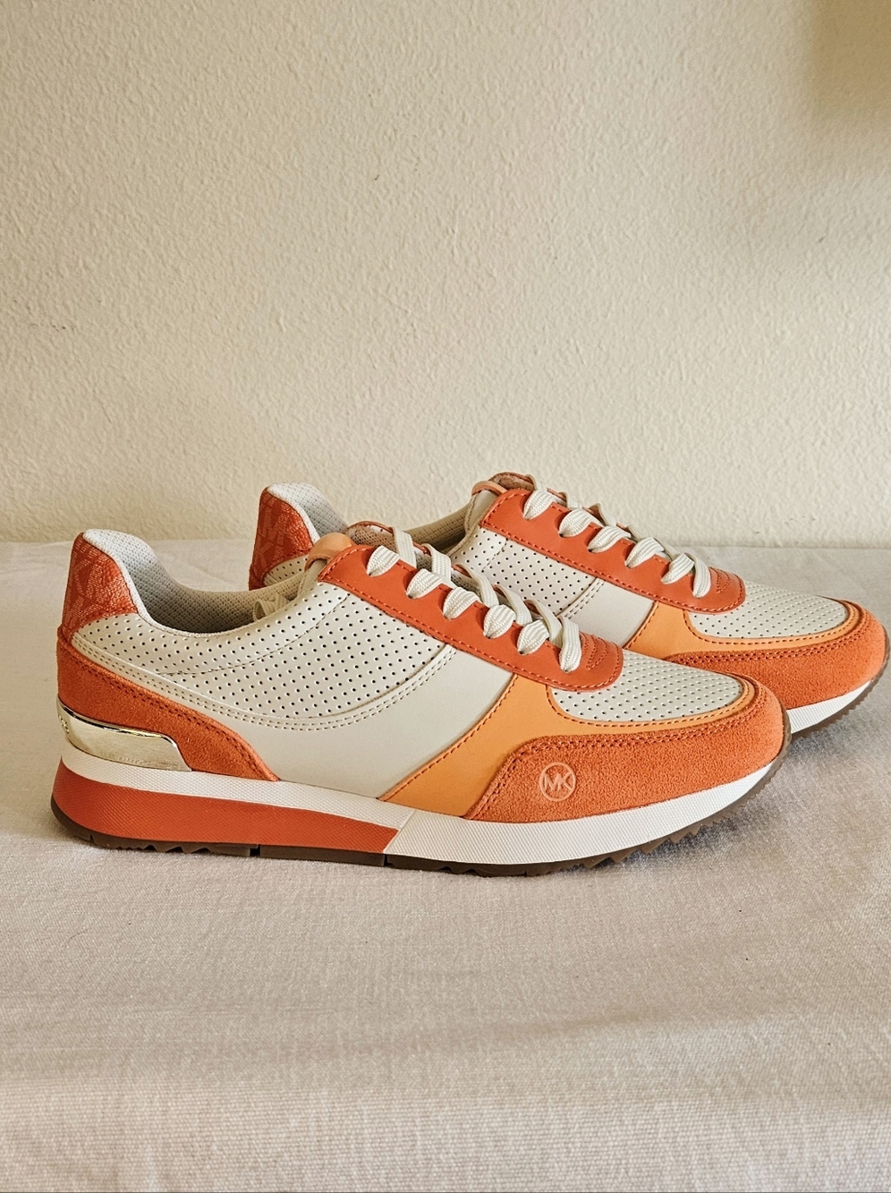 Michael Kors Women’s Orange and White Leather Runner Sneakers